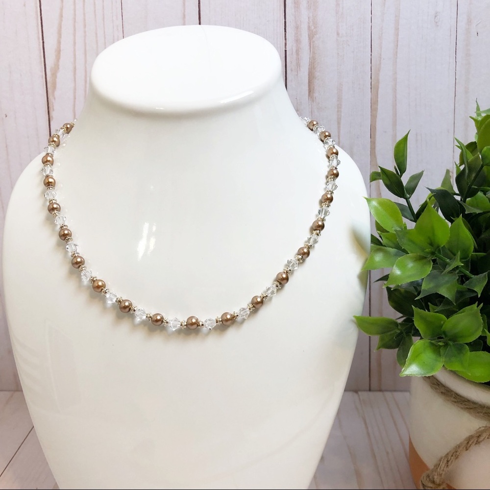 Swarovski Crystal & Brown Pearl Beaded Necklace